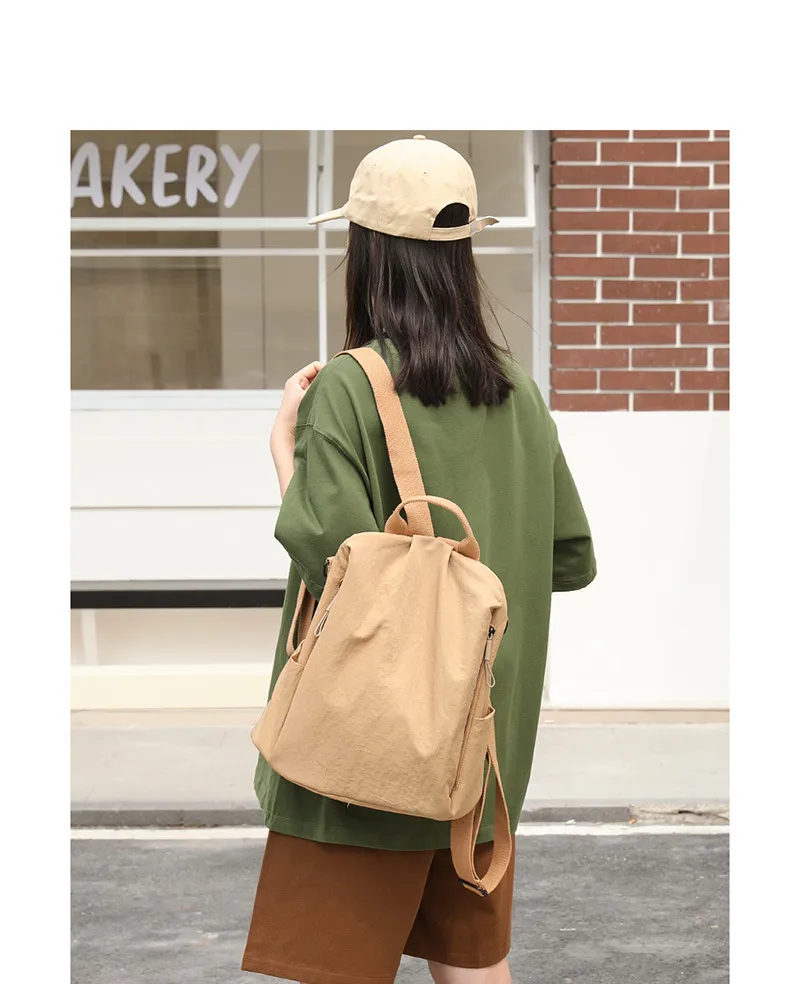 Solid Color Canvas School Backpack for Women, Soft and Comfortable, Perfect for Summer