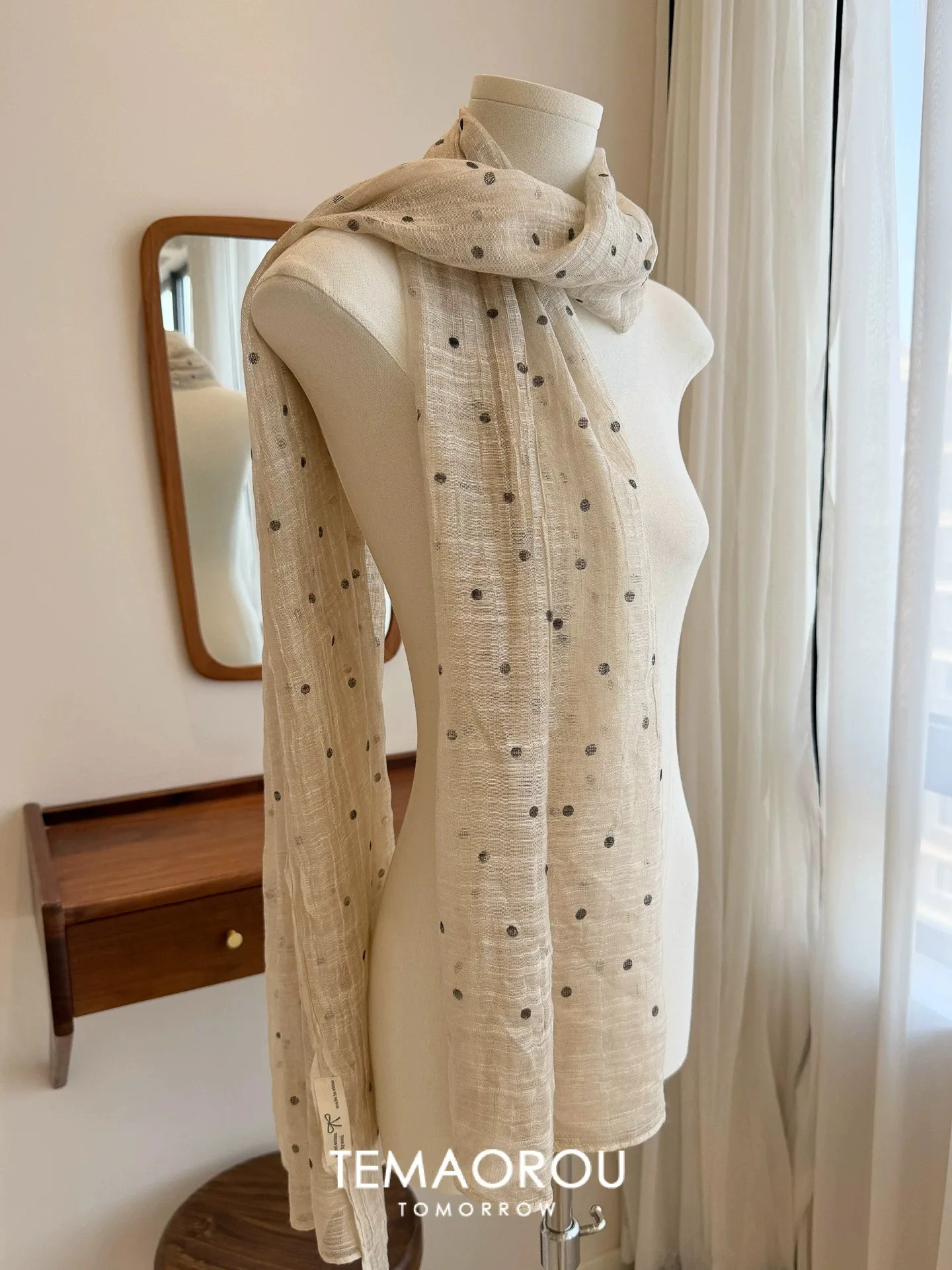 Sweet Polka Dots Cotton and Linen Scarf, Summer Silk Scarf