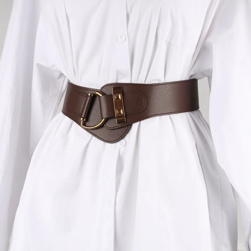 Wide Elastic Waist Belt with D-Ring Buckle for Women