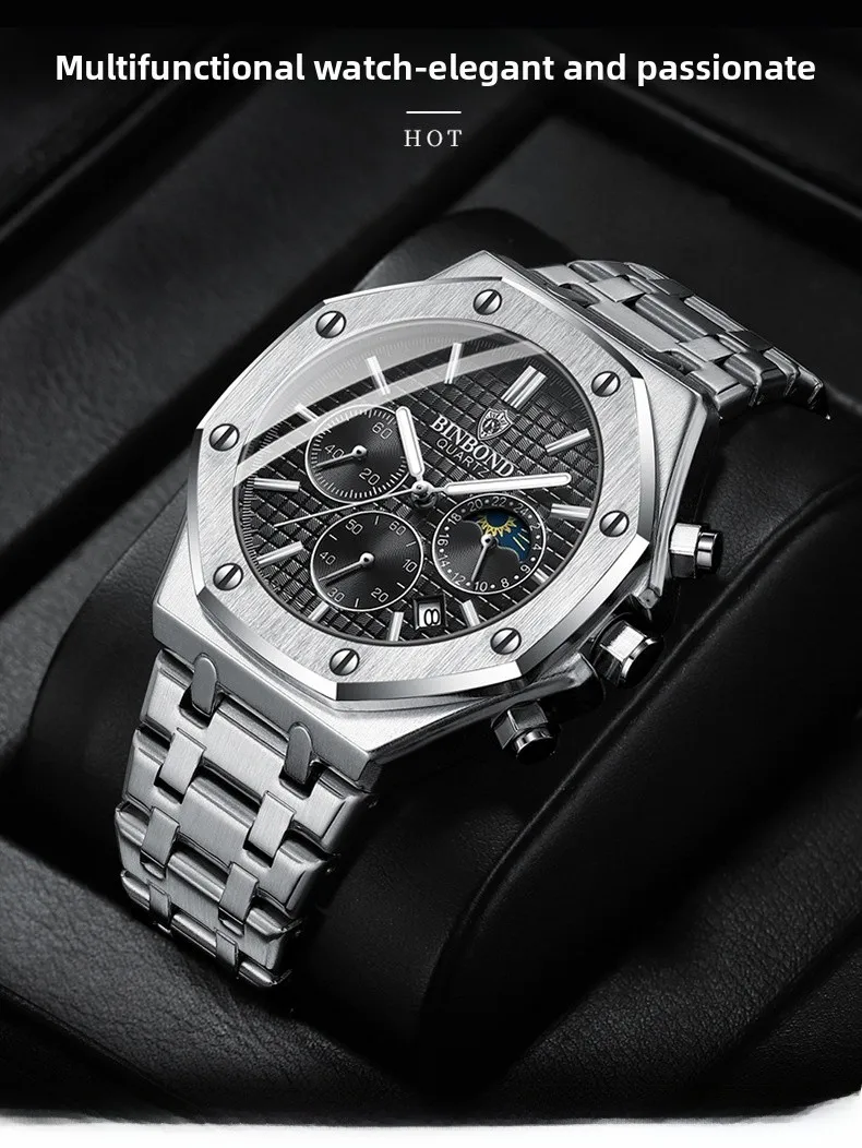Quartz Watch with Tempered Glass Mirror, Alloy Strap, and Single Folding Buckle Featuring Pointer Display and Round Dial in Steel Color