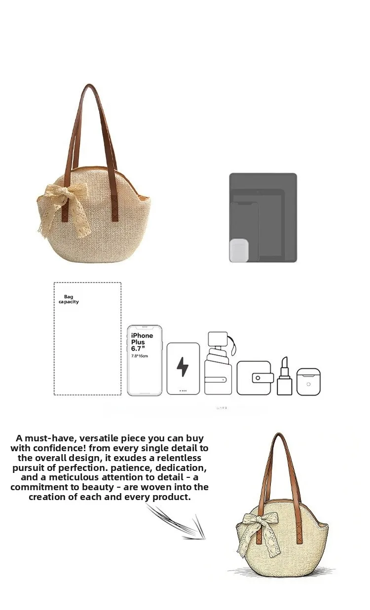 Solid Color Straw Bucket Bag for Women with Braid Detail, Perfect Summer Shoulder Bag