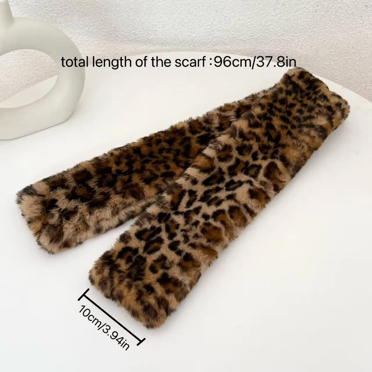 Leopard Print Wool Cap with Ear Wrap Brim, Warm Polyester Plush Adult Hat