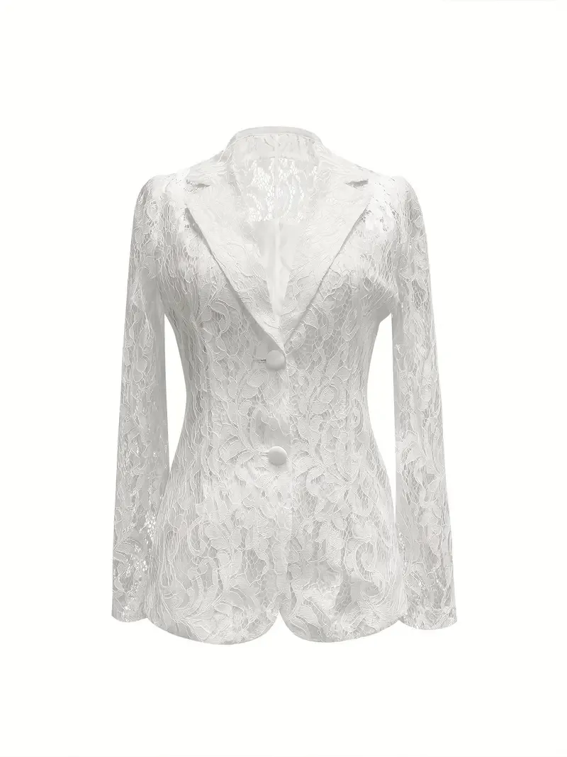 Elegant Lace Polyester Blazer with V Neck and Single Breasted Closure