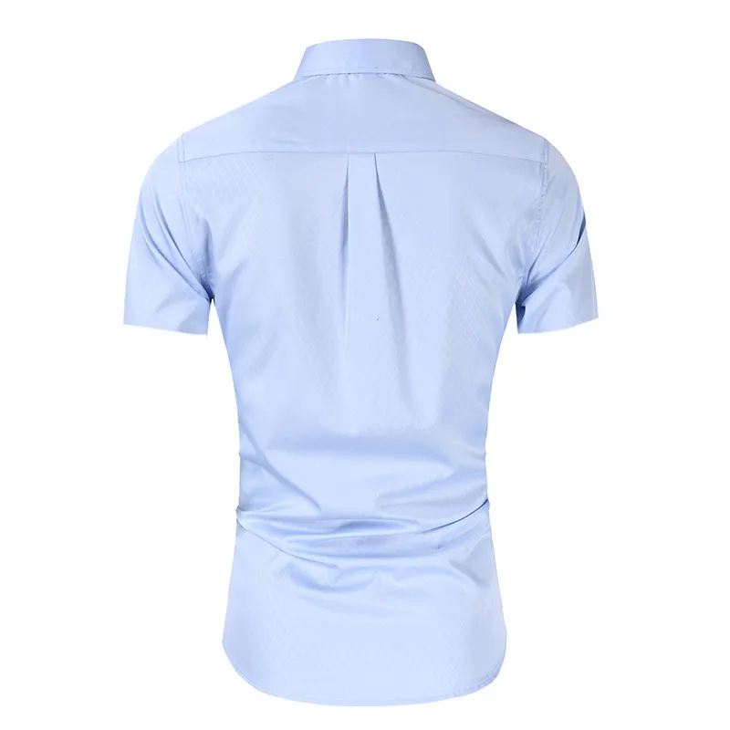Plaid Business Short Sleeve Men's Shirt in Polyester Fabric with Lapel Collar and Placket