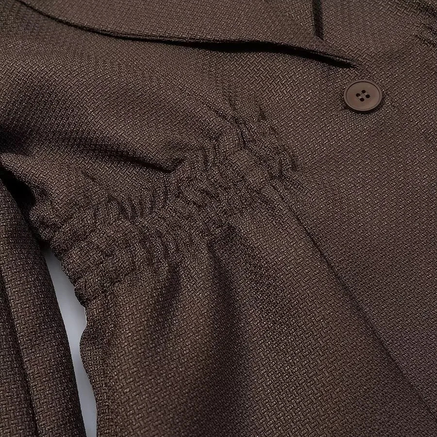 Solid Color Simple Style Long Sleeve Polyester Blazer with Folds and Single Breasted Closure