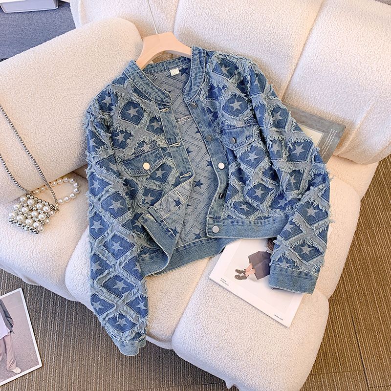 Women's Casual Single Breasted Printed Coat with Round Neck