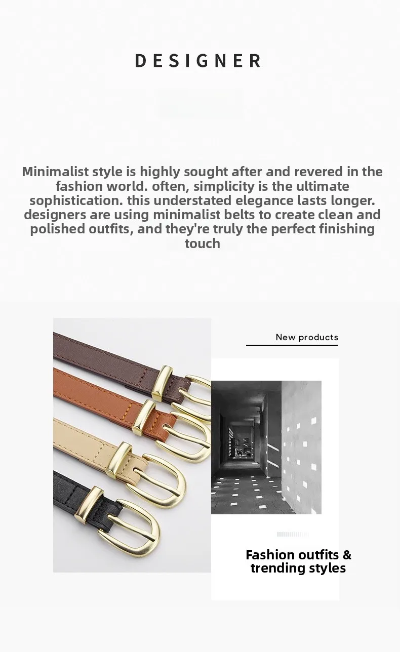 Women's Simple Modern PU Leather Belt with Alloy Buckle in Black Beige Pink Gold Coffee