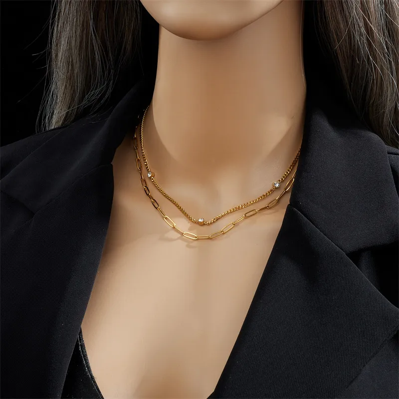 Hip-Hop Gold Chain Necklace for Women in Durable Titanium Steel Featuring Titanium Steel Pendant