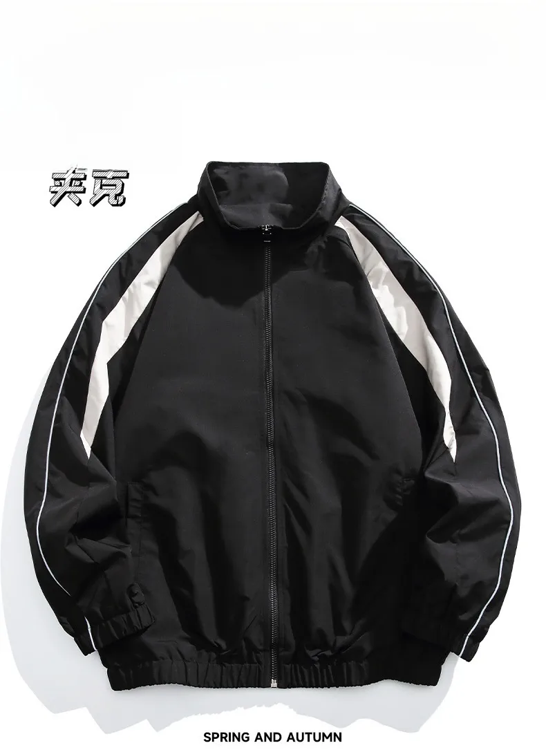 Men's Casual Splicing Jacket with Reflective Layer in Dyed Black