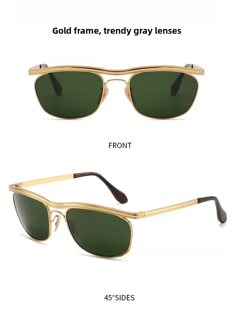 Men's Aviator Sunglasses with Full Frame Glass Lens in Gold, Perfect for Spring and Summer