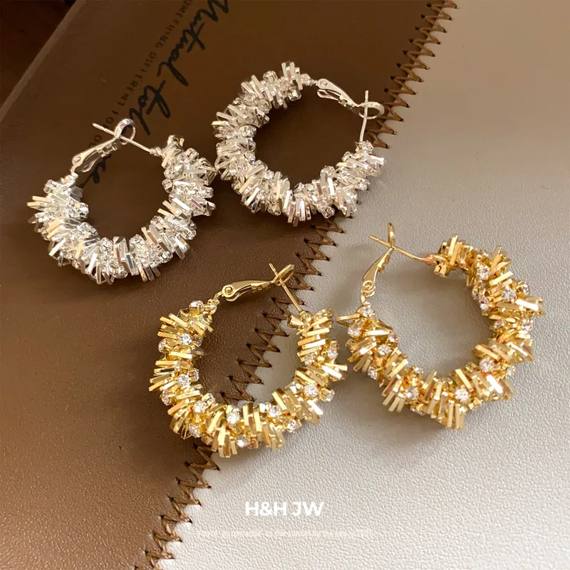 Round Gold Copper Earrings For Women Featuring Zircon Inlay and 304 Stainless Steel Stud Posts