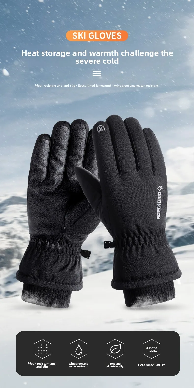 Men's Winter Leather Gloves with Fleece Lining