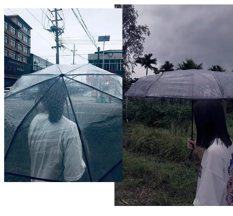 Umbrella transparent umbrella folding umbrella full-automatic transparent three-fold umbrella can print advertising logo advertising umbrella manufacturers supply