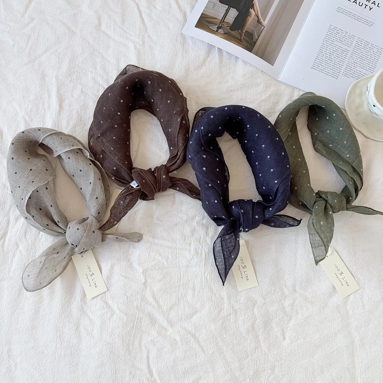 Retro Linen Bandanas with Lines Pattern in Coffer Color, Perfect for Spring, Stylish Silk Scarf Accessory