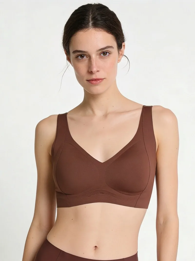 Brown U Neck Sports Casual Apparel in Nylon Fabric Featuring Backless Design for Stylish Comfort