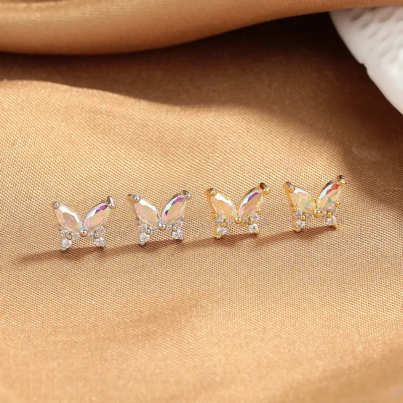Elegant Butterfly Stud Earrings for Women in 925 Sterling Silver with Zircon