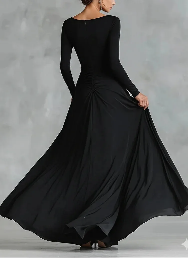 Vintage Style Solid Color Sheath Dress in Polyester with Long Sleeve for Business, Maxi Long Dress