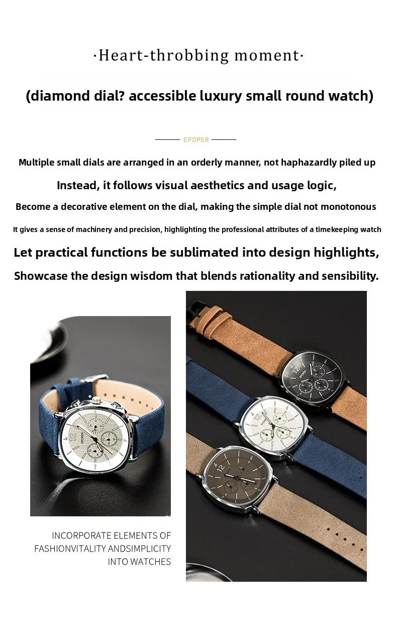Men's Quartz Watch with Genuine Leather Strap and Pin Buckle, Featuring Tempered Glass Mirror, Ideal for Watch Jewelry Sets