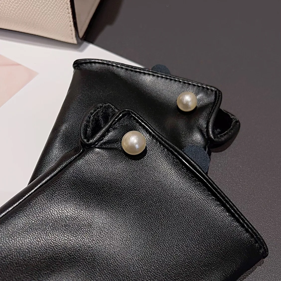Women's Winter PU Leather Touchscreen Gloves with Fleece Lining and Diamond Embellishment