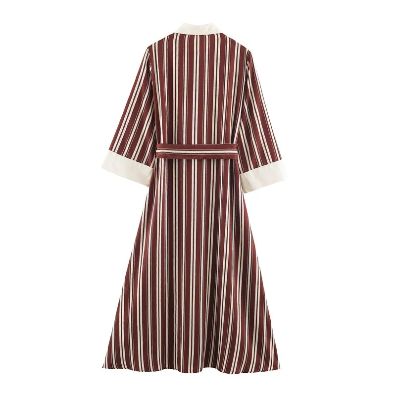 Casual Stripe Regular Dress with Long Sleeve and Shirt Collar, made of Polyester fabric