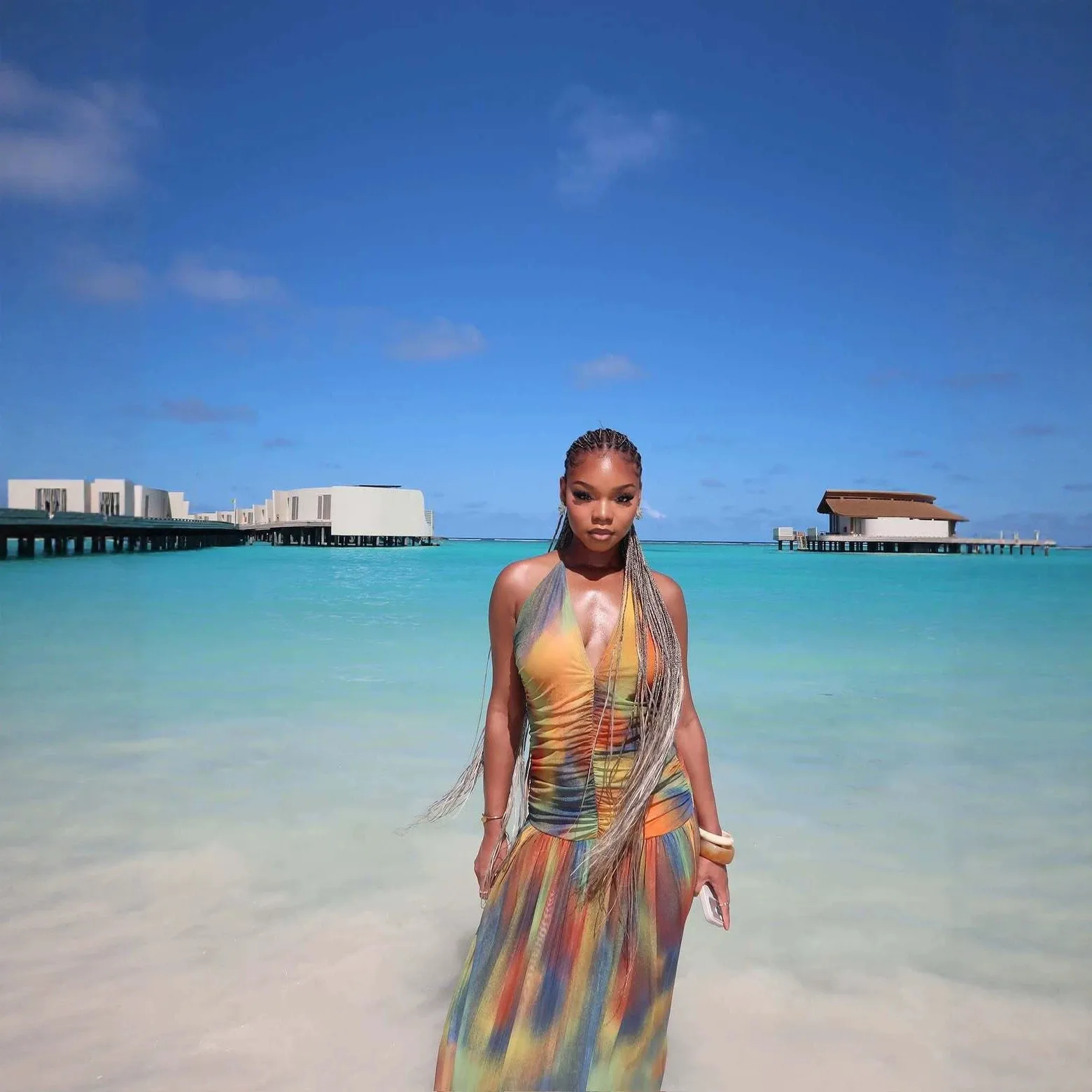 Sleeveless Halter Neck Sundress in Polyester Fabric, Perfect for Beach Vacation Printing