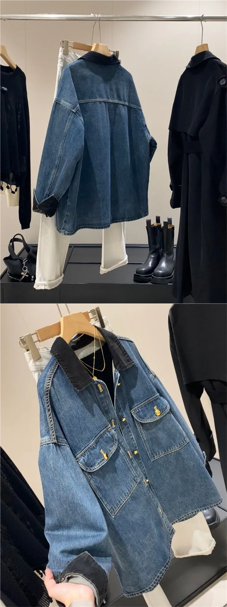 Casual Denim Jacket for Women with Shirt Collar and Drop Long Sleeves, Made with Elastane Fabric, Perfect for Autumn