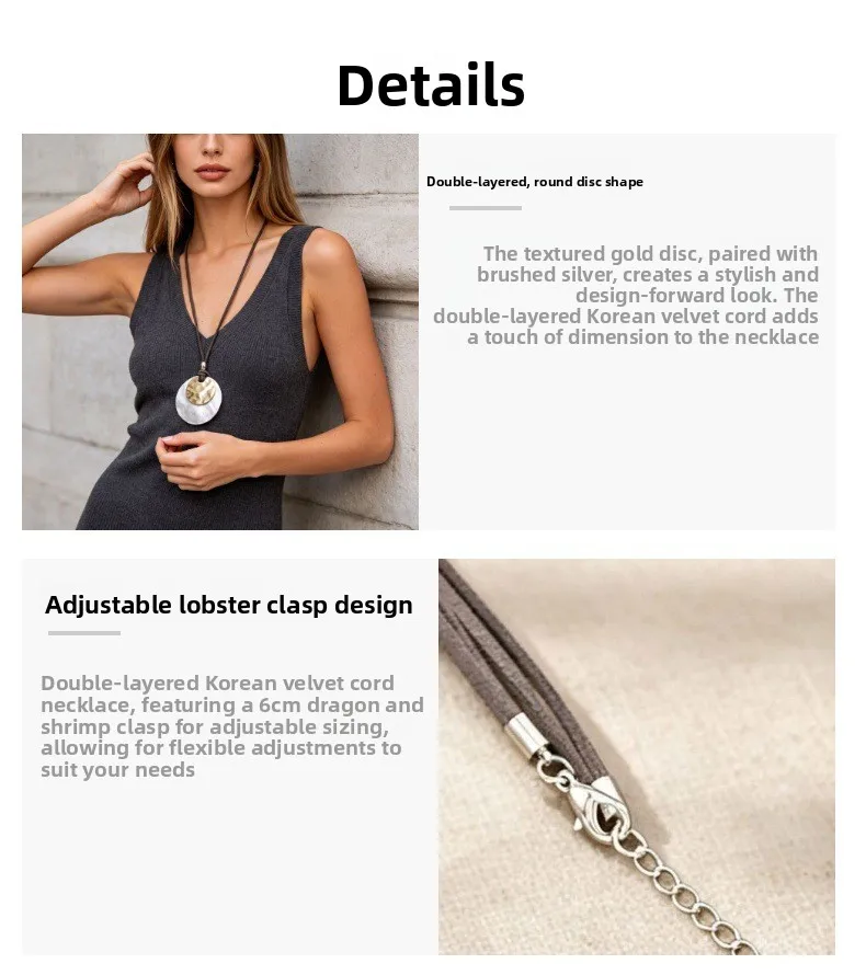 Simple Style Round Brushed Gold Alloy Pendant Necklace for Women