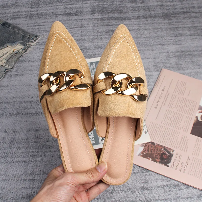 Solid Color Women’s Mules with Suede Upper, Rubber Sole, and Flat Heel, Featuring PU Leather Lining