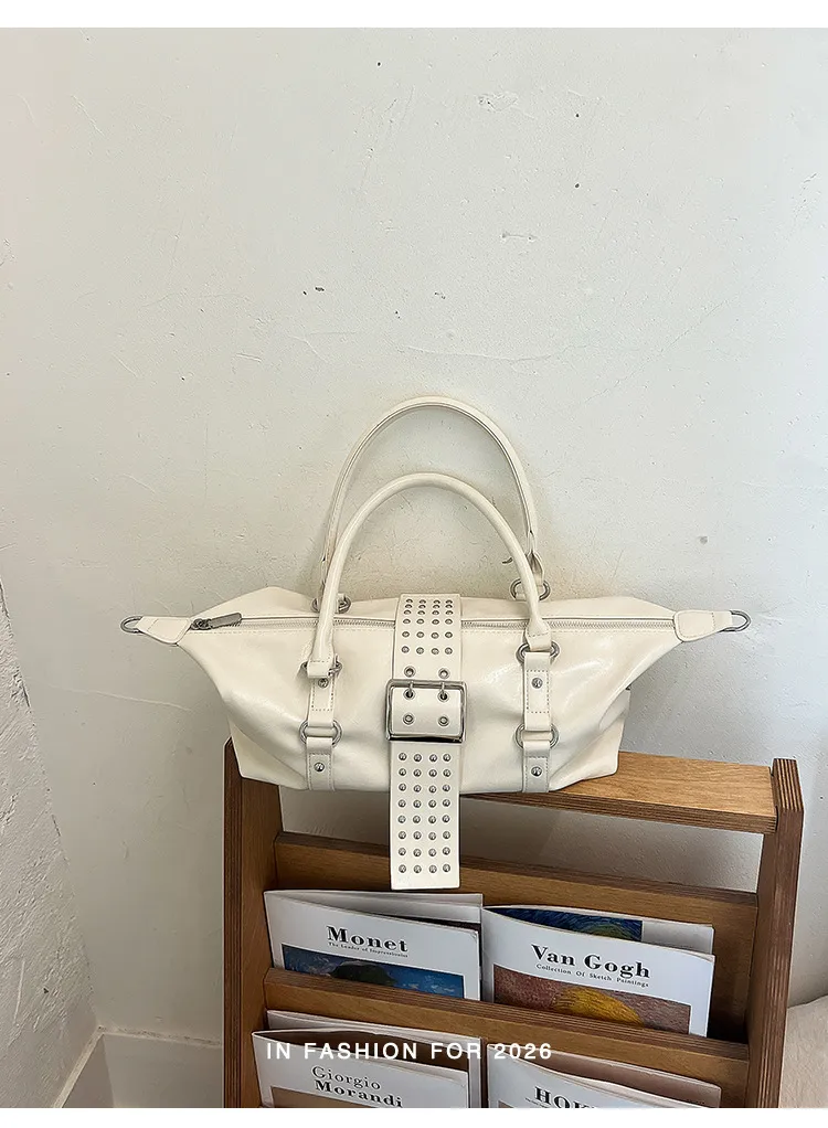 Women’s PU Leather Crossbody Bag in Pillow Shape with Rivet Detail, Single Shoulder Strap, Perfect for Summer