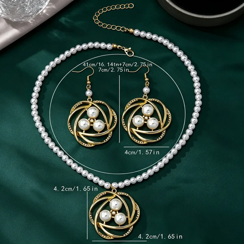 Elegant Rose Jewelry Set for Women in Gold, Made of Zinc Alloy, 2 Pieces Set