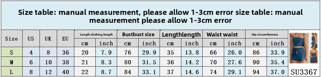 Denim Bandeau Skirt Co-ord Set size guide