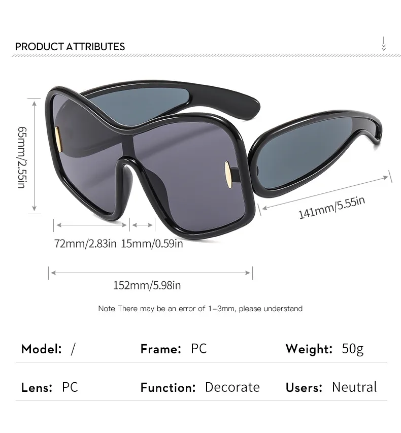 Unisex Full Frame Special-Shaped Mirror Sunglasses with PC Lens Material in Dyed Black for Summer size guide