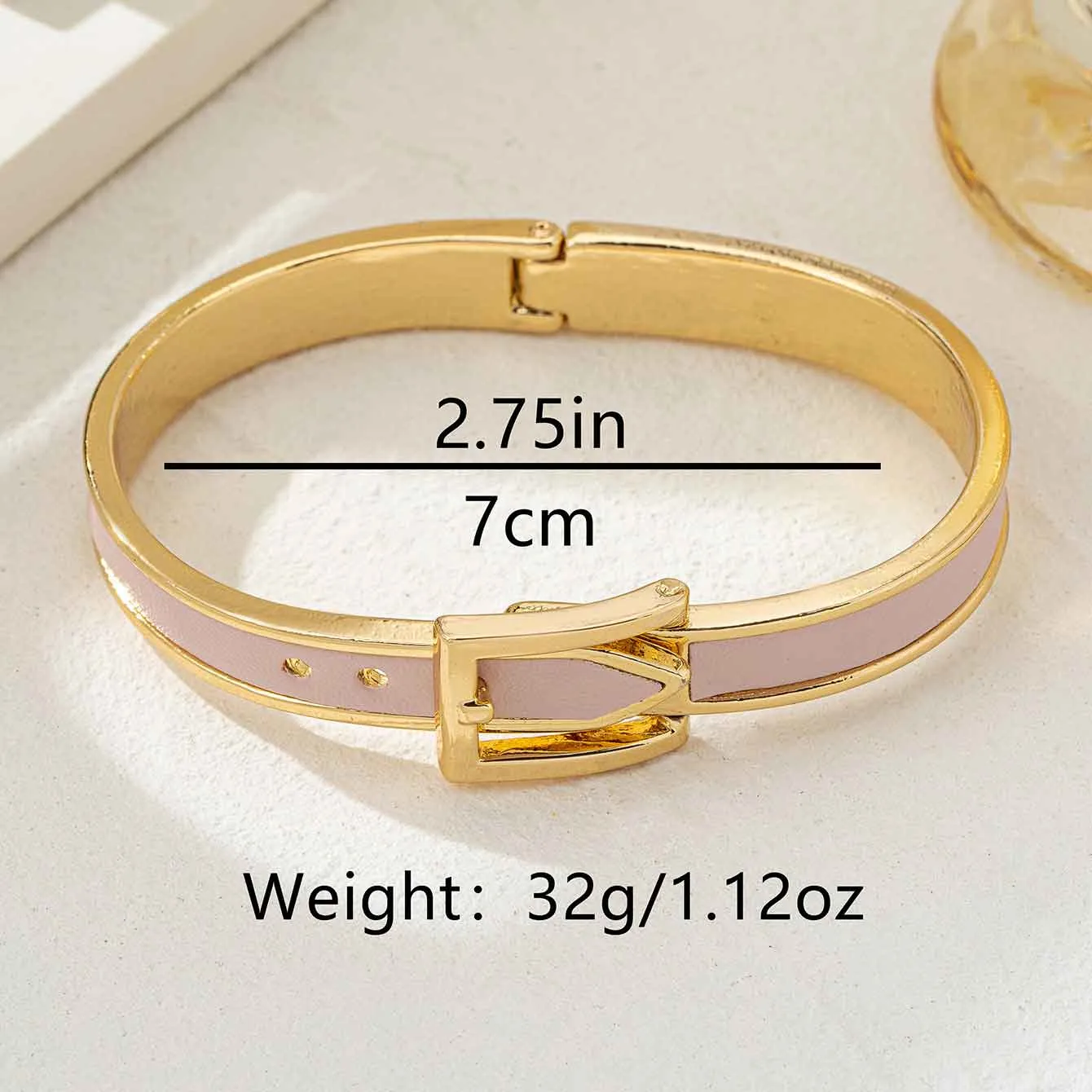 Simple Style Rectangle Leather Bangle for Women in Alloy with Water Plating and Golden Plated Finish size guide
