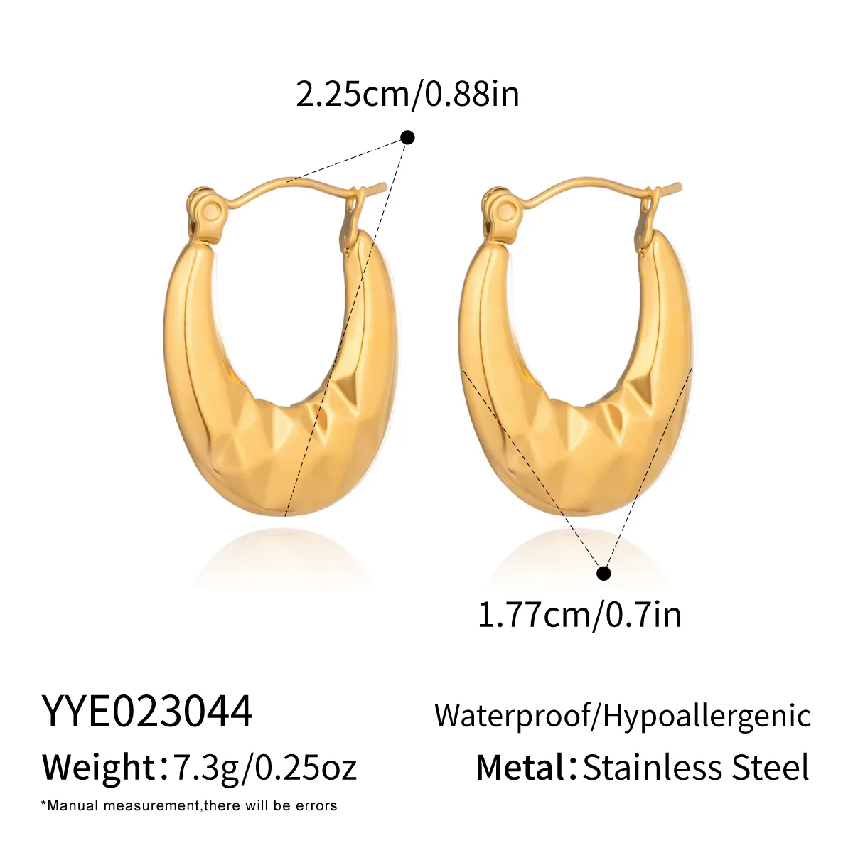 Hypoallergenic Circle Earrings for Women, 18K Real Gold Plated with PVD Coated 0.03µm-0.05µm Thickness, 304 Stainless Steel size guide