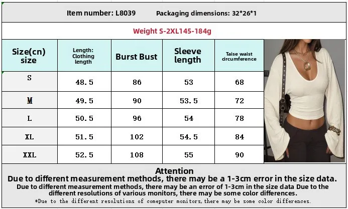 Sexy Solid Color Long Sleeve Polyester T-shirt for Women with V-Opening Pullover Design size guide