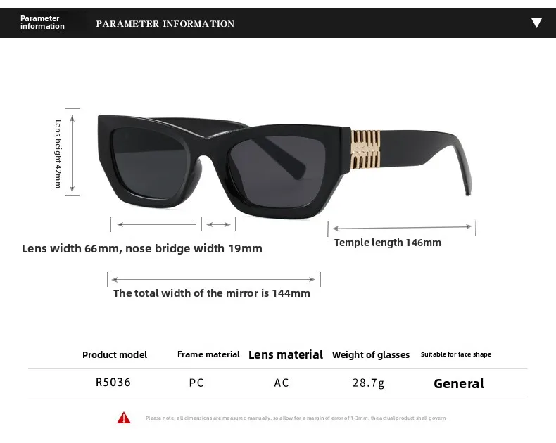 Black Cat Eye Full Frame Sunglasses for Women with UV Protection size guide