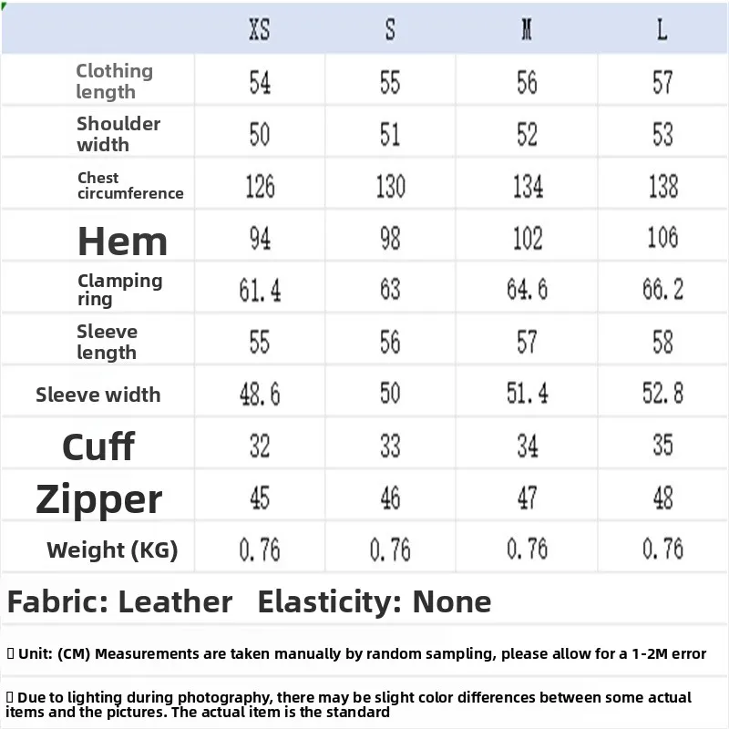 3D Print British Style Women's Leather Jacket with Zipper Placket and Lapel Collar, Made of Polyester size guide