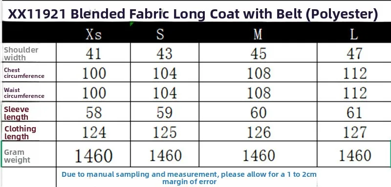 Elegant Woolen Coat for Women with Tie Placket, Polyester Fabric, Belt Detail, Lapel Collar, and Long Sleeves size guide