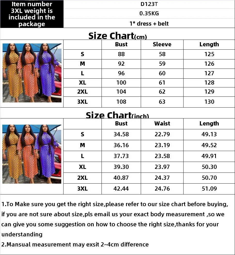 Round Dots Polka Dot Dress with Standing Collar and Long Sleeves in Knitted Fabric Maxi Long Dress for Daily Wear size guide