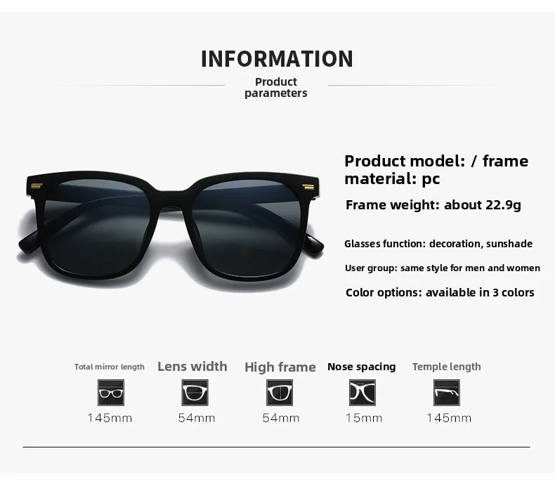 Unisex Square Full Frame Sunglasses with AC Lens Material in Dyed Black, Perfect for Spring size guide