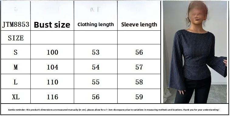 Casual Stripe Long Sleeve Polyester Pullover Shirt for Women size guide