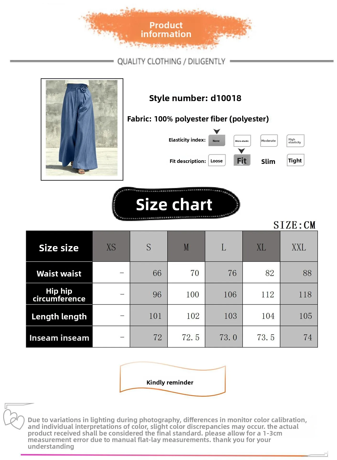 Vacation Wide Leg Pants with Floral Pattern, Full Length Holiday Casual Pants in Polyester Fabric Featuring Elegant Folds size guide