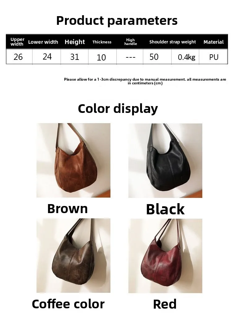 Solid Color Dumpling Shape Shoulder Bag for Women in PU Leather with Sewing Thread Detail, Perfect for Spring size guide
