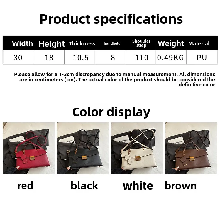 Square PU Leather Handbag in Solid Color for Women with Lock Detail and Top Handle size guide