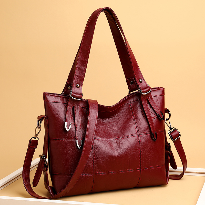 Square Solid Color PU Leather Tote Bag For Women
