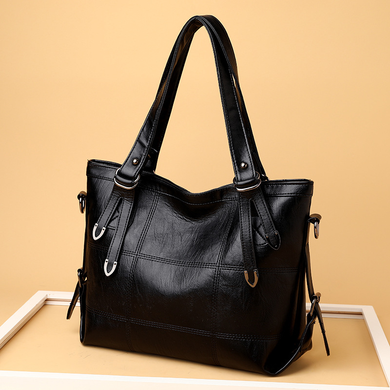 Square Solid Color PU Leather Tote Bag For Women