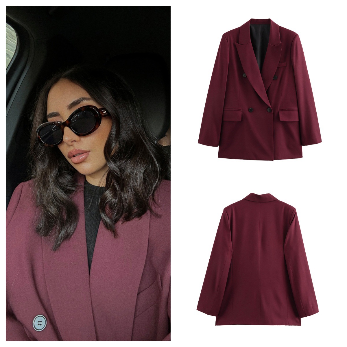 Women's Coat Long Sleeve Blazers Wine Red