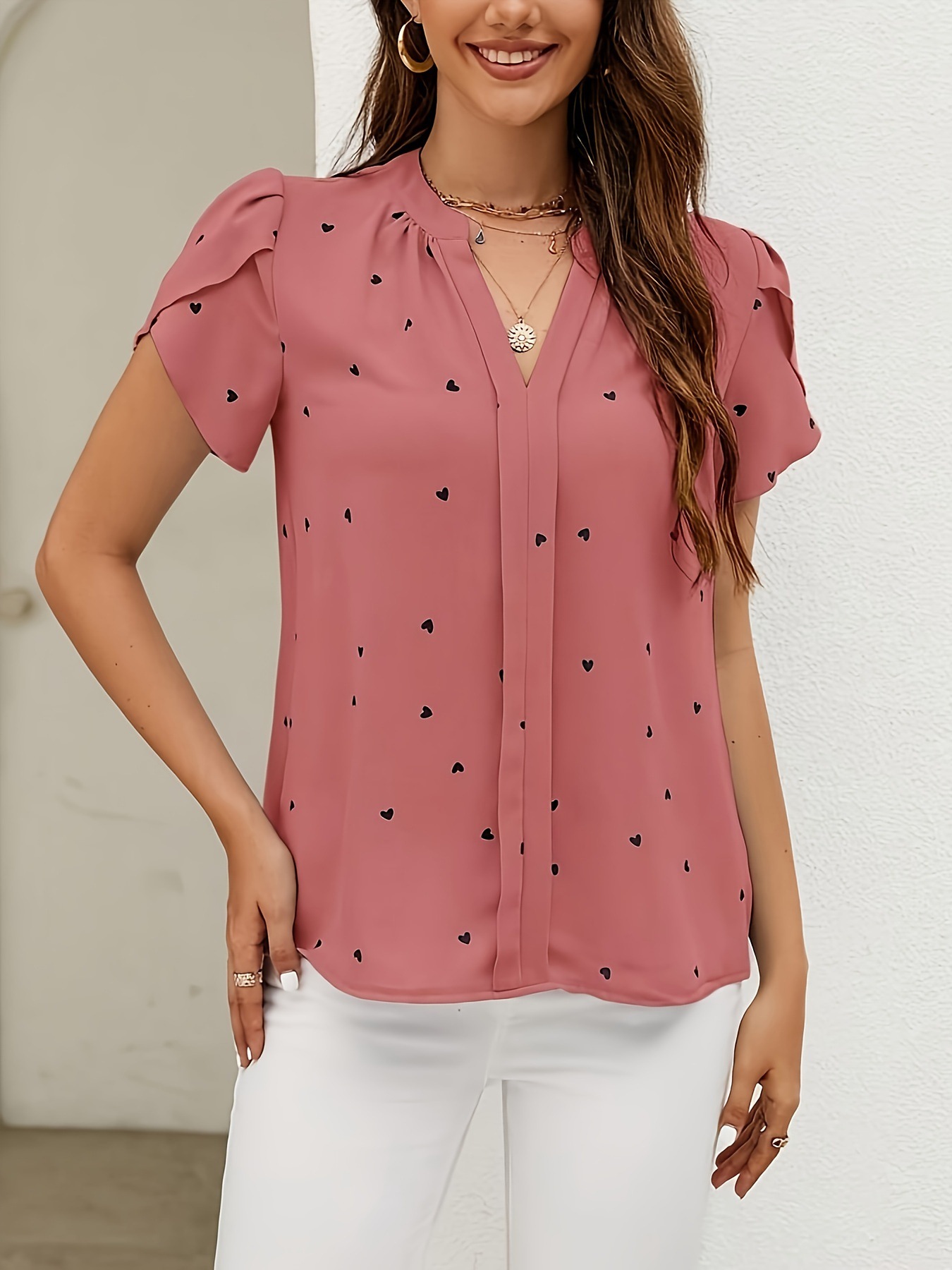 Printed V-neck top