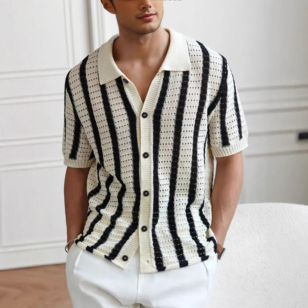 Stripe Polo Shirt For Men With Short Sleeve