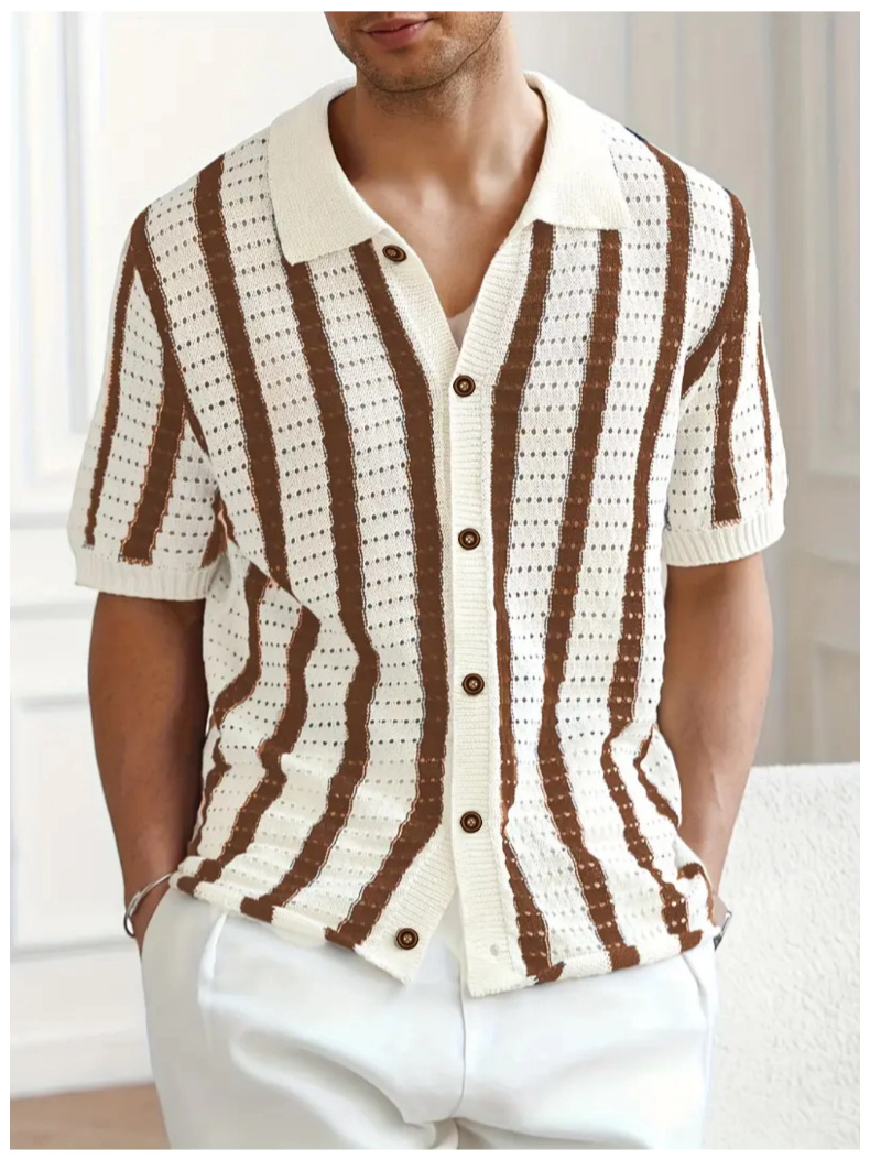 Stripe Polo Shirt For Men With Short Sleeve